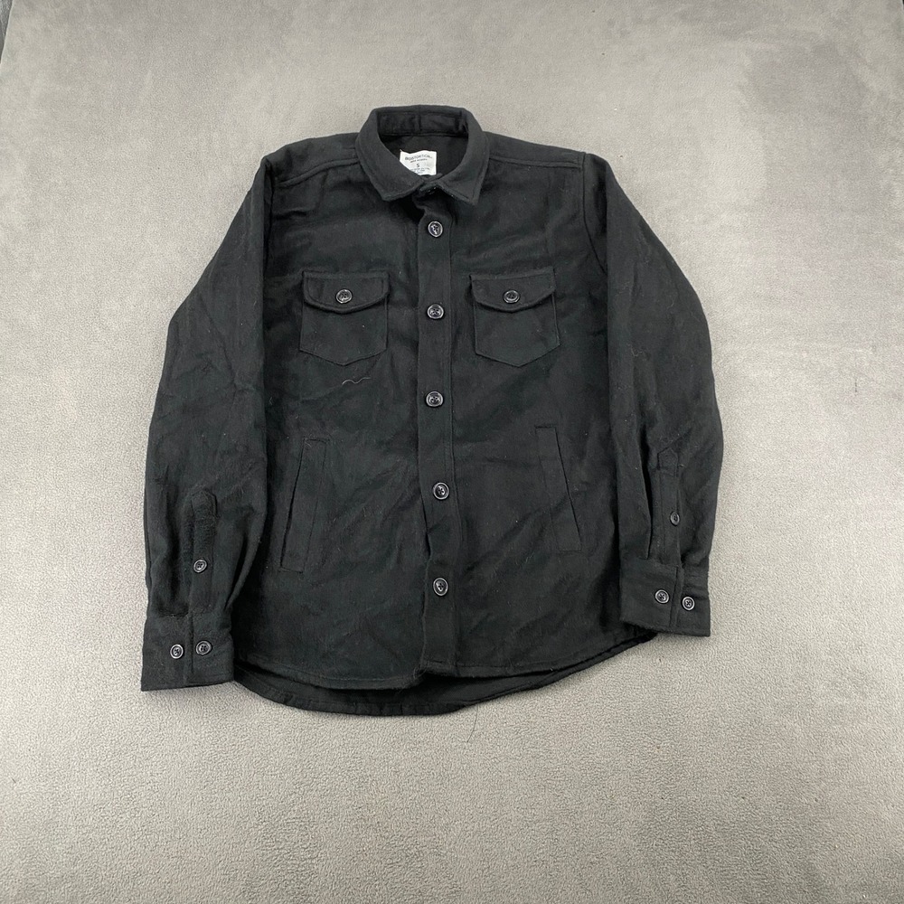 Distortion Mens Modern Black Wool Blend Button Front Shirt Jacket Small 7519